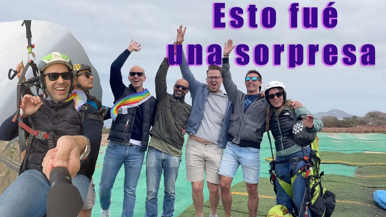 un grupo de amigos en una despedida de soltero en gran canaria han venido a volar biplaza de partapente